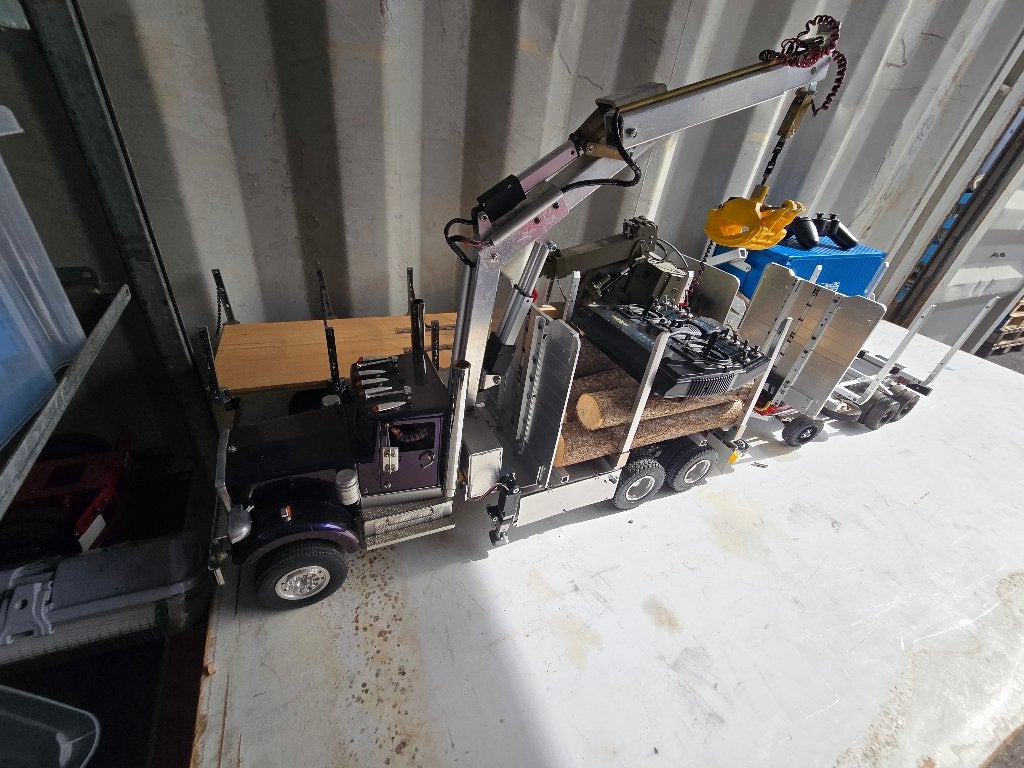 tamiya boom truck en trailer, Gebruikt, Schaal 1:14, Auto onroad, RTR (Ready to Run)