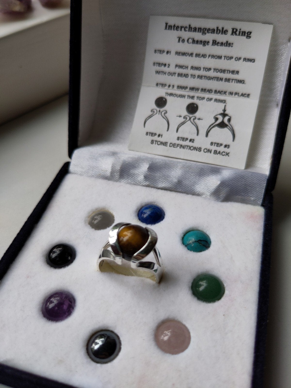 Zilverkleurige ring  WISSELBARE HALFEDELSTENEN  Mt 17.5, Overige materialen, Ophalen of Verzenden, Zo goed als nieuw, 17 tot 18