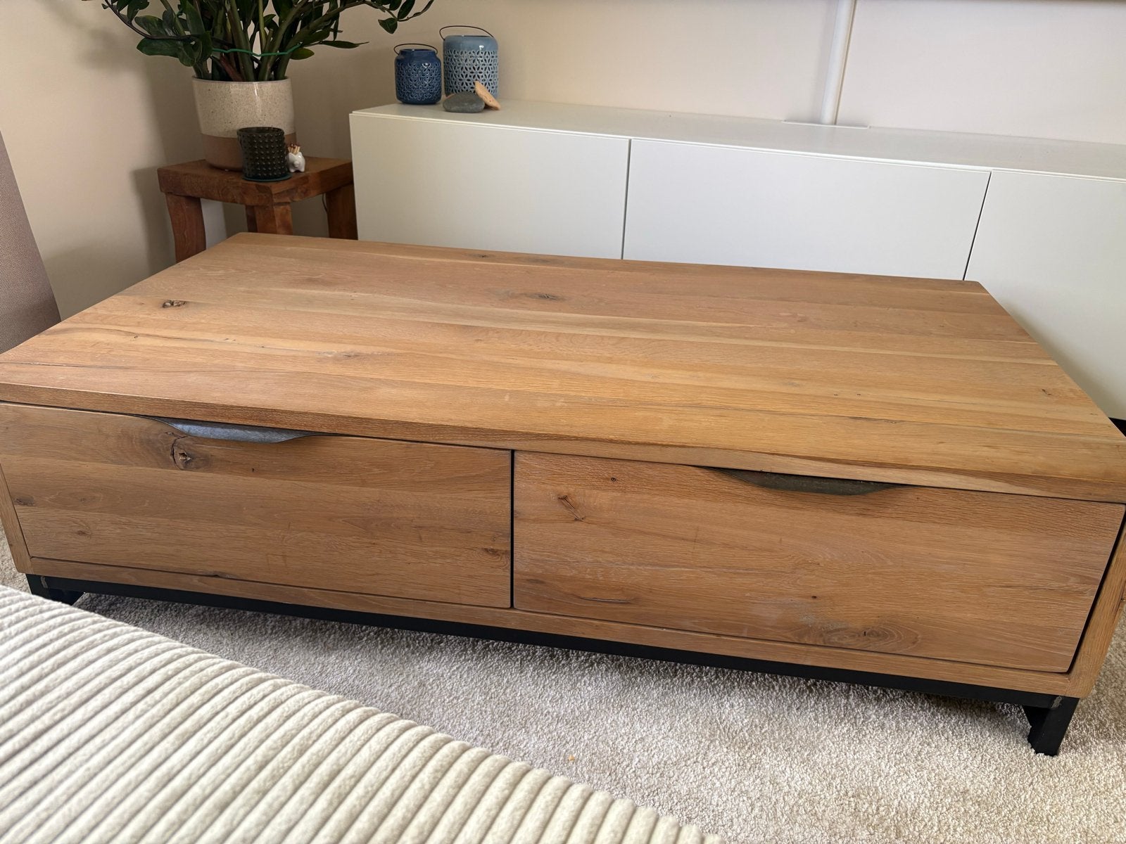 Salontafel Goossens, massief eiken met lades, Ophalen, 50 tot 100 cm, 100 tot 150 cm, Eikenhout