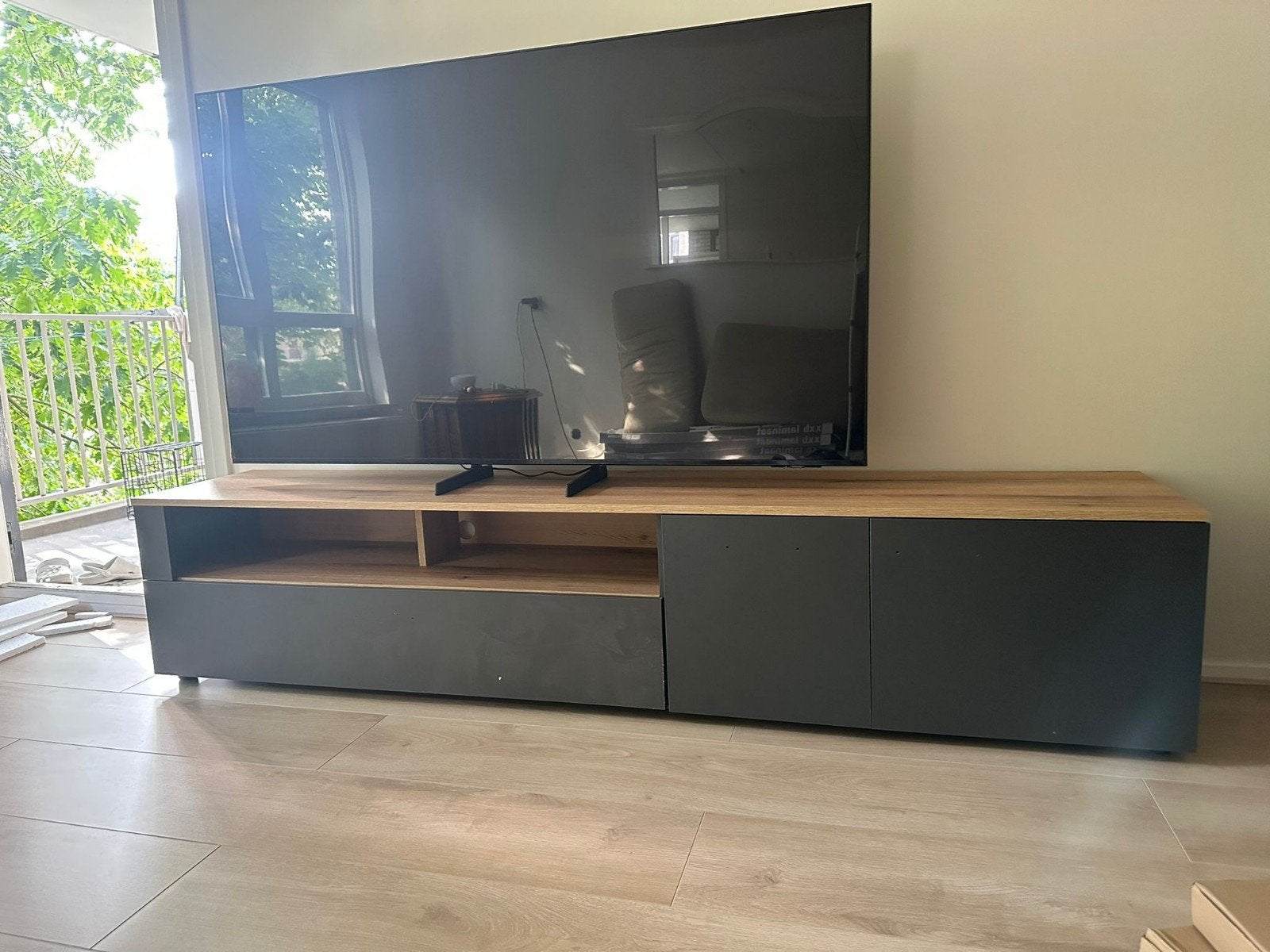 Nieuw TV-meubel 210 cm - Houtlook met antraciet, Ophalen of Verzenden, Nieuw, 25 tot 50 cm, Minder dan 100 cm