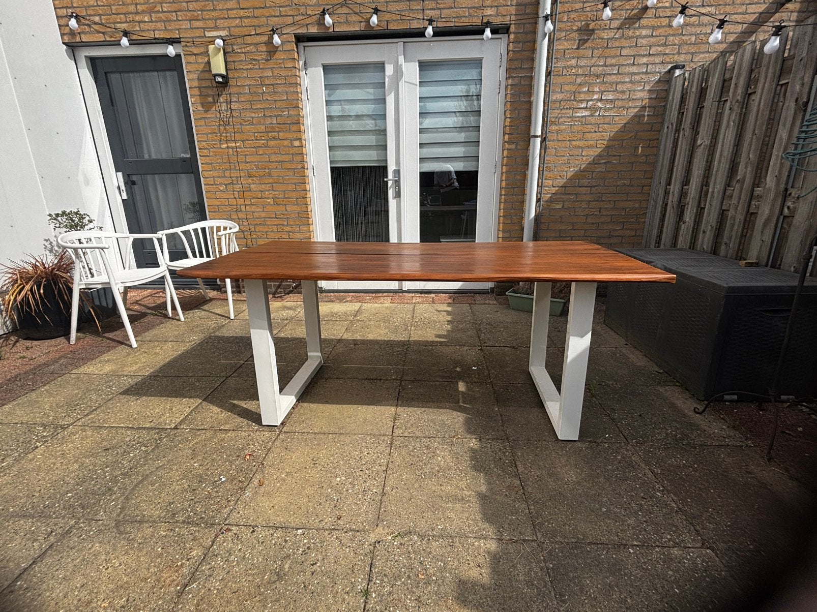 Tuintafel acacia hout met alluminium poten, Verzenden, Zo goed als nieuw, Rechthoekig, Hout