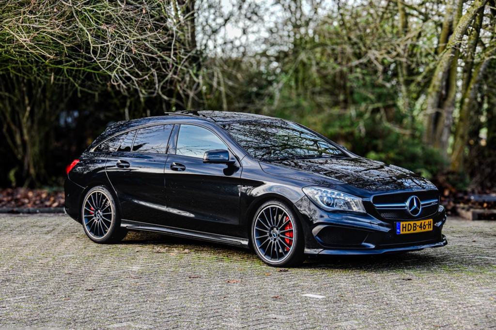Mercedes-Benz CLA 45 AMG 265KW Shoot.br 4M A7 2016 Zwart, Auto's, Mercedes-Benz, Automaat, CLA, 4 cilinders, 360 pk