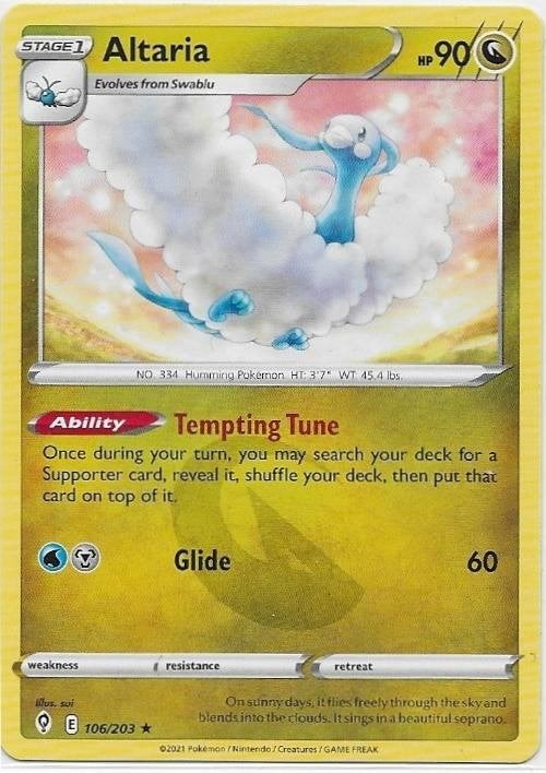 Evolving Skies,  Altaria [rare] 106/203, Hobby en Vrije tijd, Verzamelkaartspellen | Pokémon, Verzenden, Nieuw, Losse kaart