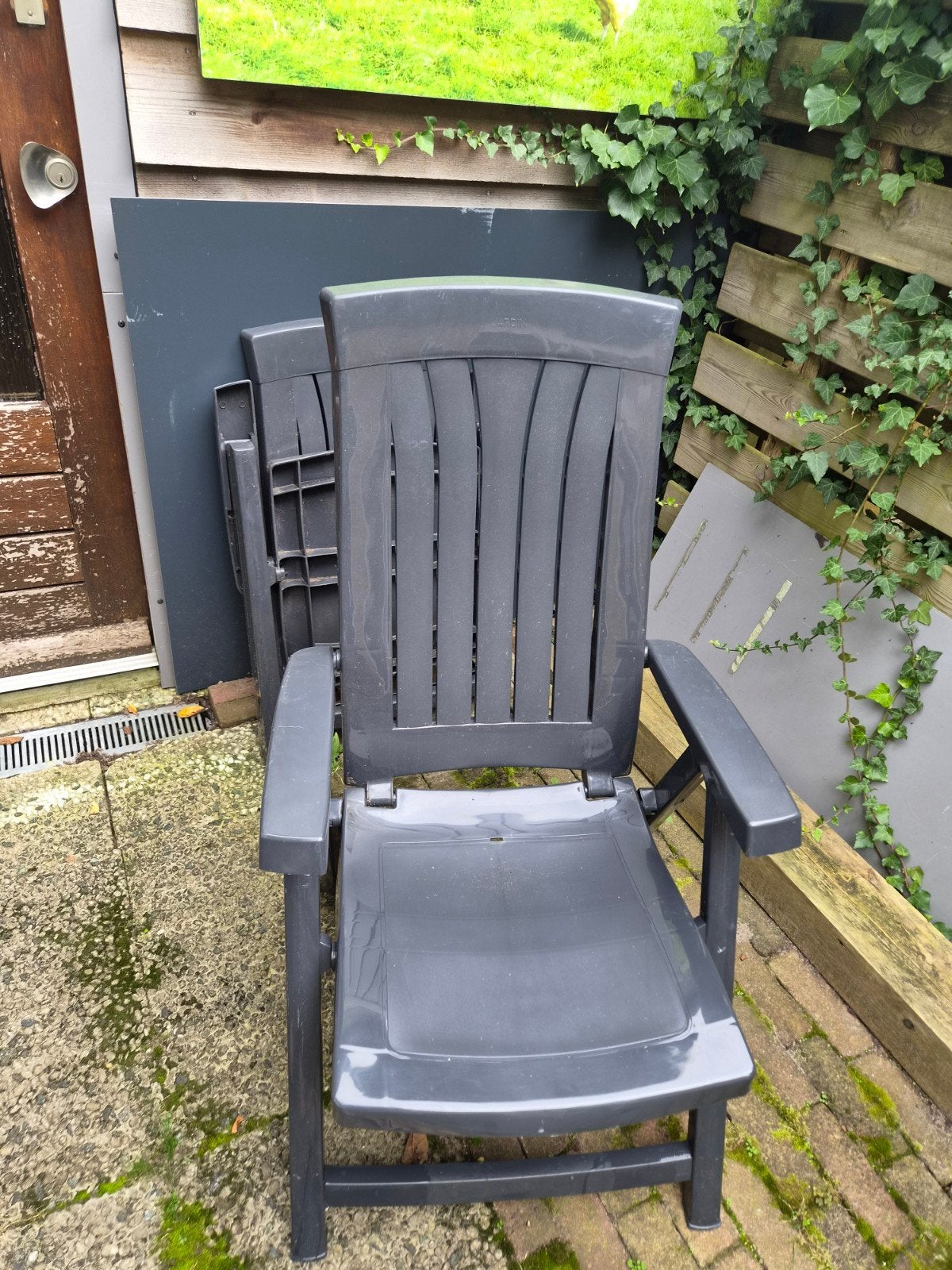 Kunststof tuinstoelen, inklapbaar, 6 stuks, Tuin en Terras, Ophalen, Gebruikt, Kunststof, Inklapbaar