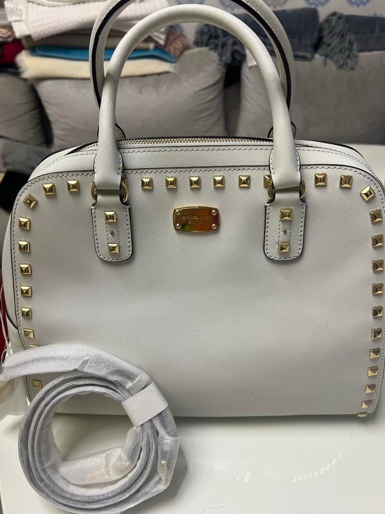 Nieuwe Michael Kors Hand-schoudertas - Wit met Gouden Studs, Ophalen of Verzenden, Nieuw, Wit, Handtas