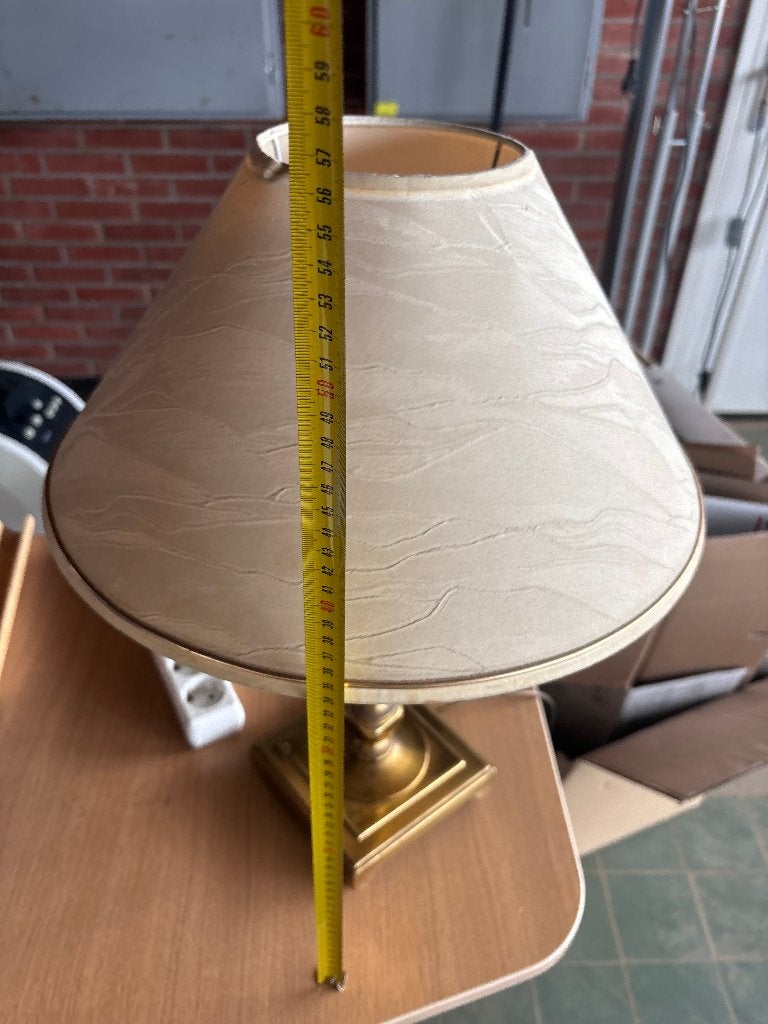 Vintage messing tafellamp met stoffen kap  CS26913, Gebruikt, Overige merken, Vintage, E27 (groot)