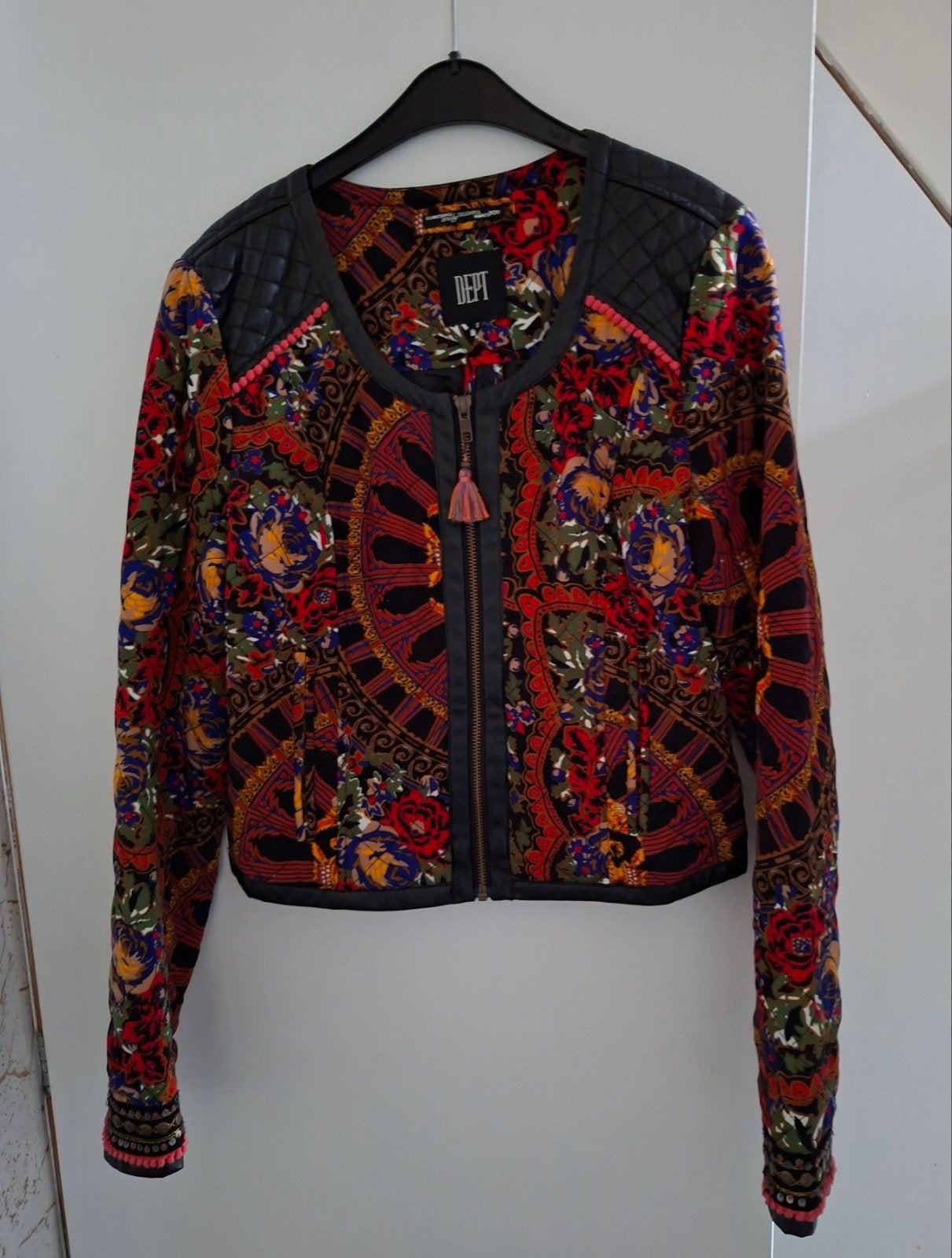 Dept jasje met kleurrijke print en leren details, Meerkleurig, Ophalen of Verzenden, Zo goed als nieuw, Maat 36 (S)