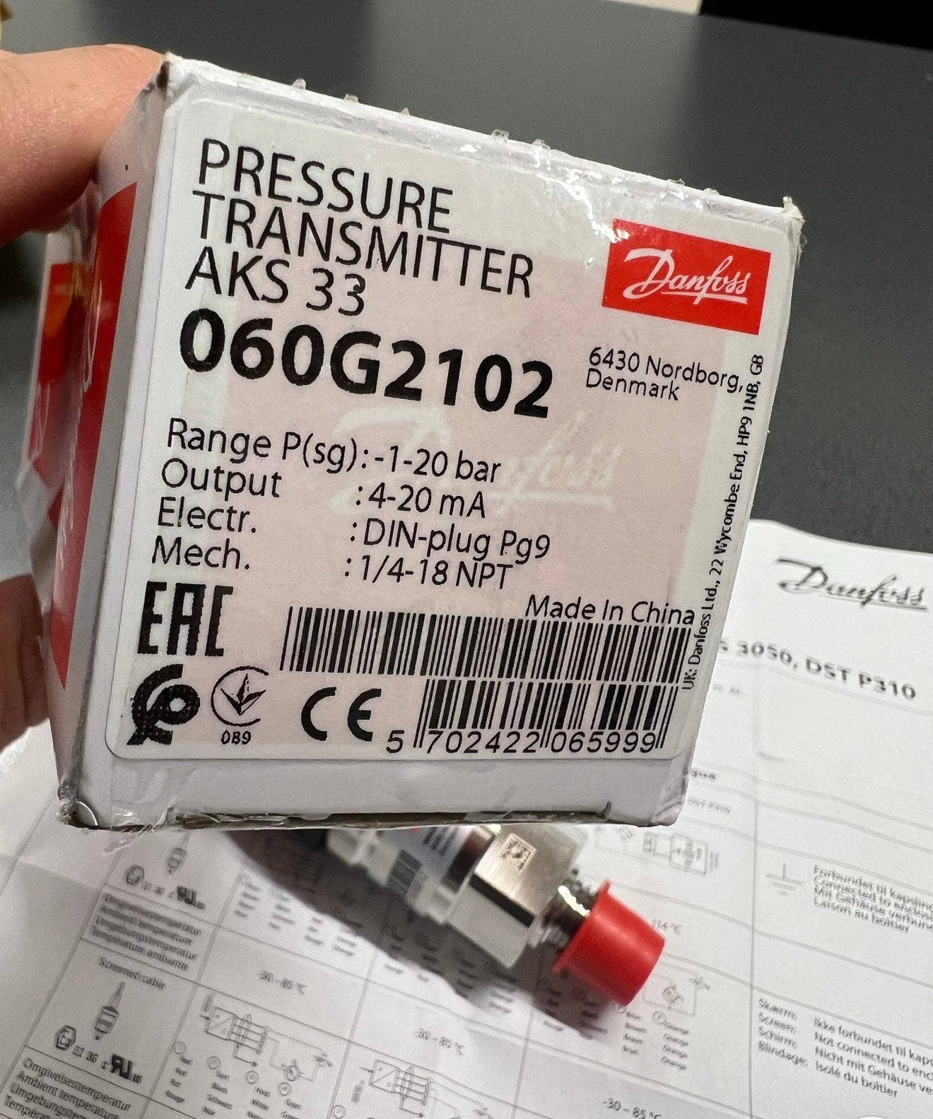 Danfoss 060G2102 Pressure Transmitter AKS33 NIEUW 1-20 bar, Nieuw, Ophalen of Verzenden, H, H