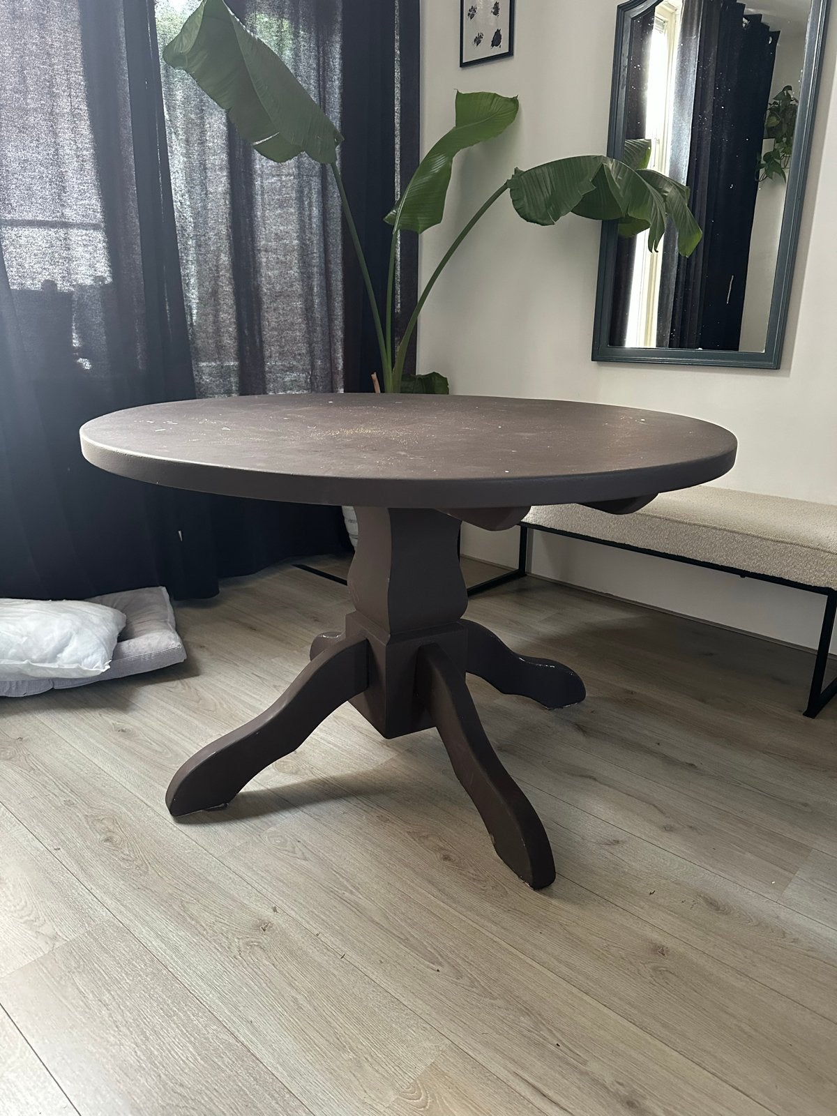 Ronde houten eettafel, Huis en Inrichting, Ophalen, Gebruikt, 100 tot 150 cm, Rond