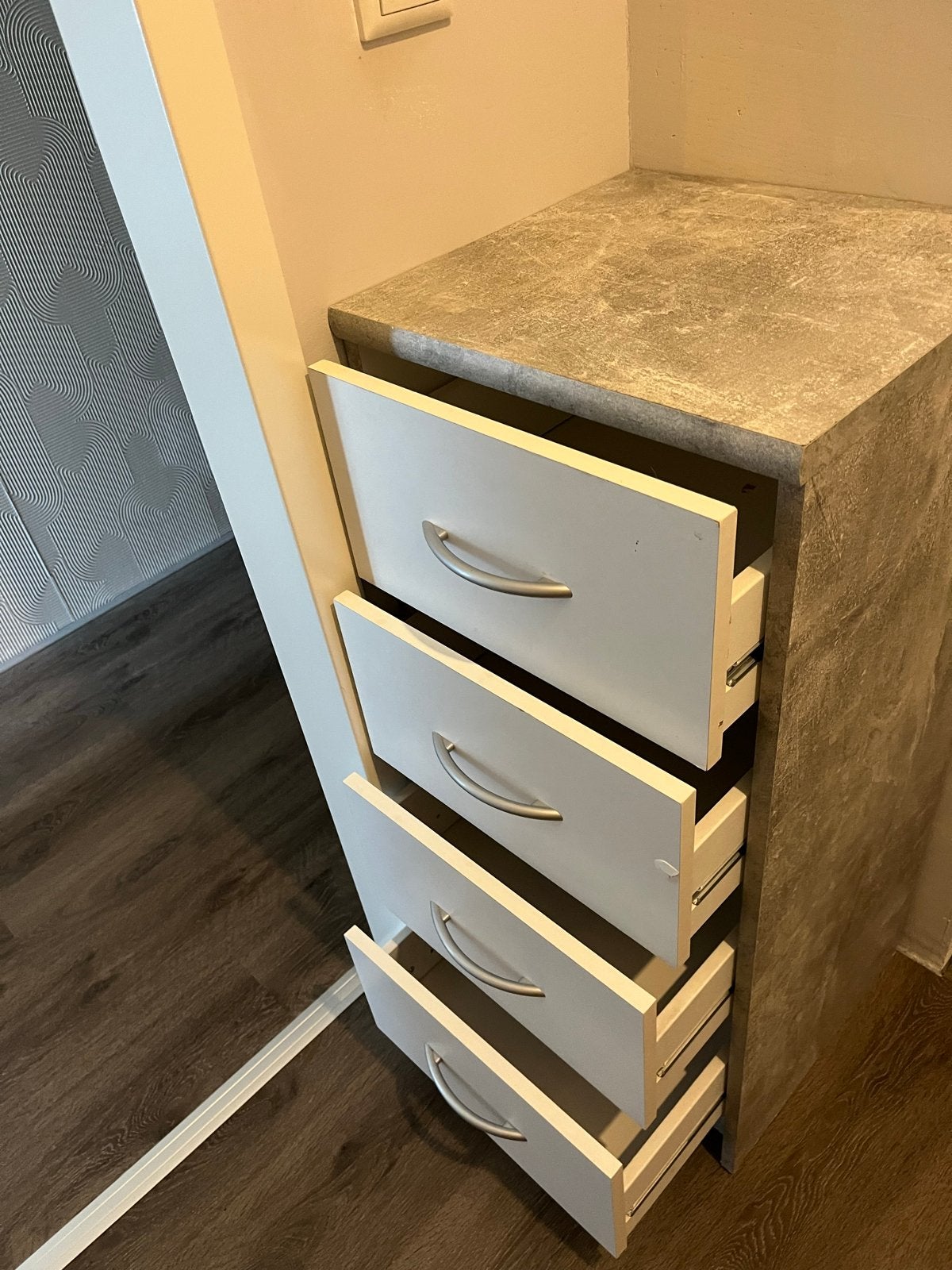 Kast met 3 lades wit/betonlook - 85x38x35 cm, Ophalen, Overige materialen, Minder dan 50 cm, Gebruikt