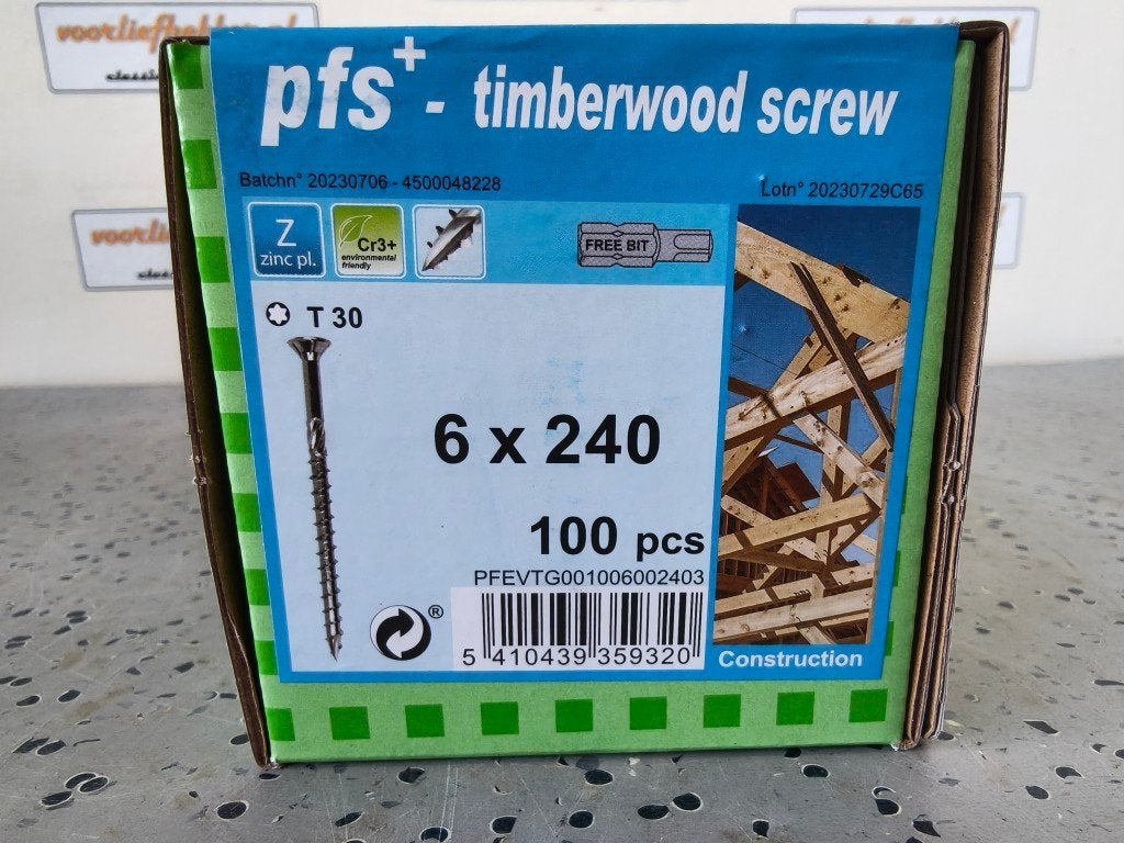 100x PFS+ timberwood screw, houtbouw schroeven, 6x240mm, T30, Schroeven, Nieuw, Ophalen of Verzenden, /