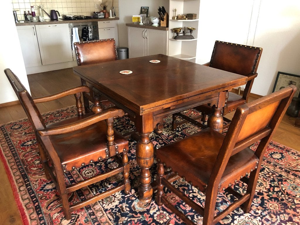 Uitschuifbare Tafel met 6 stoelen, Ophalen, Gebruikt, 50 tot 100 cm, Vijf personen of meer
