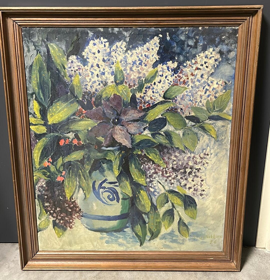 J vd Putten 1976. Schilderij op doek., Bloemen, Doek, Oud hollands, Ophalen of Verzenden