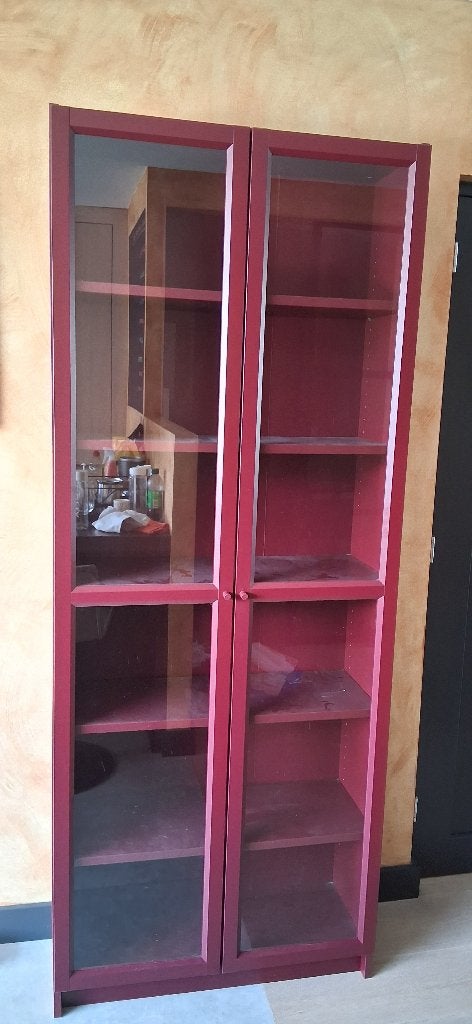 Kast/Boekenkast met Glazen Deuren - Donkerrood, Huis en Inrichting, Kasten | Boekenkasten, Ophalen, Met deur(en), 200 cm of meer