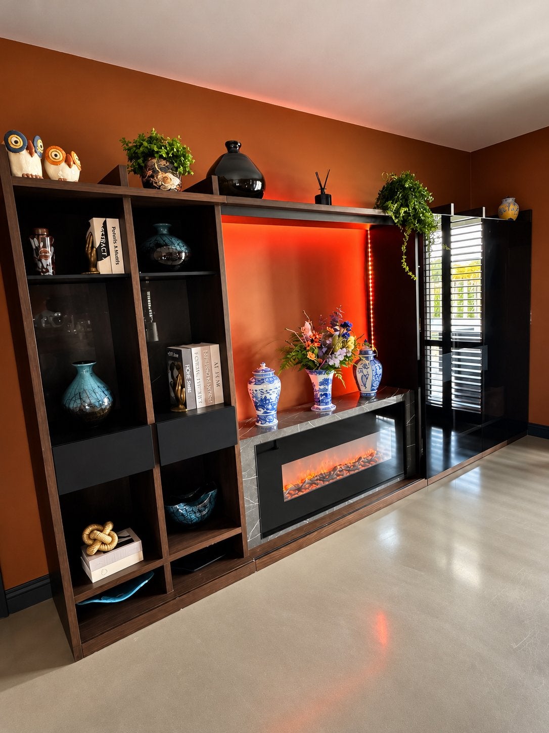 Luxe TV-wandmeubel met marmer, LED & sfeerhaard, Ophalen, Zo goed als nieuw, 200 cm of meer, Modern