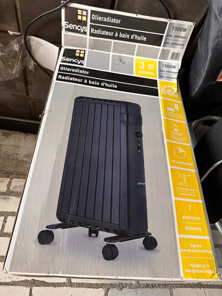 Sencys Olieradiator 1500W, Doe-het-zelf en Verbouw, Ophalen, 30 tot 80 cm, Radiator, Nieuw