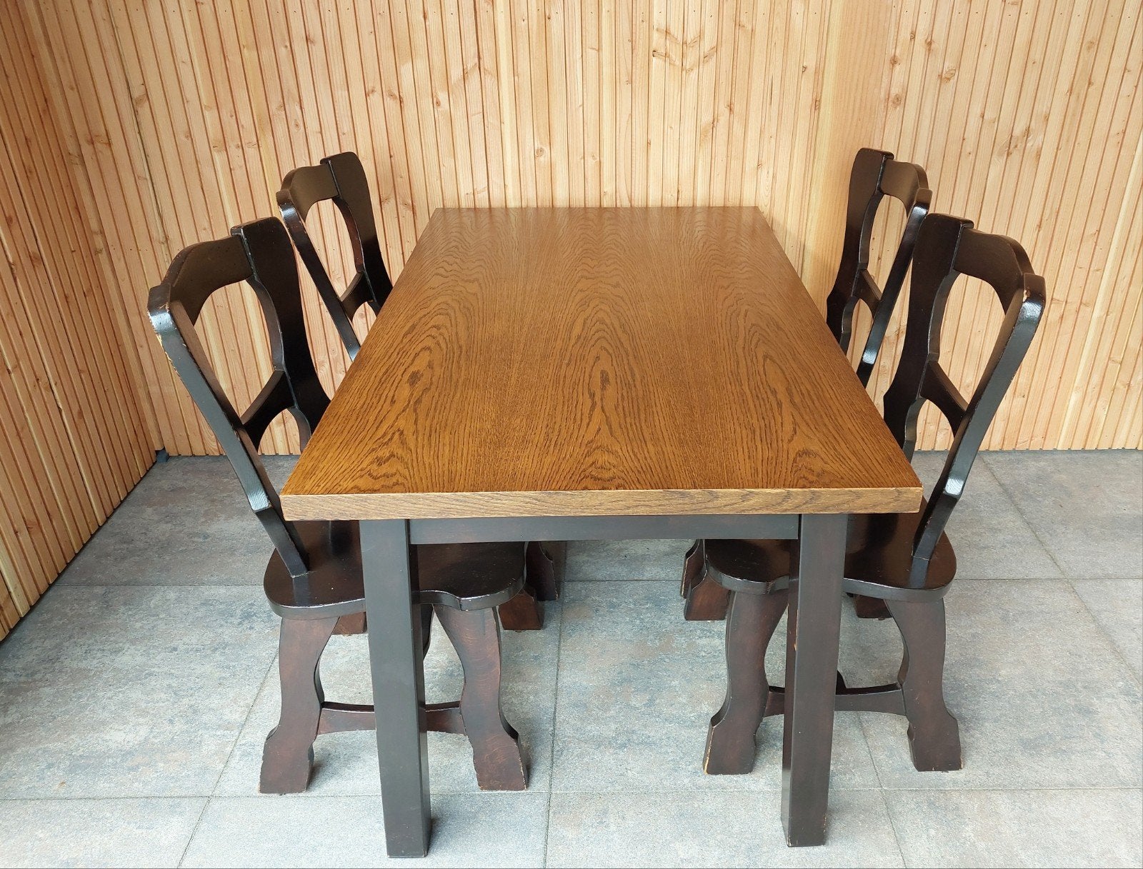 Eettafel met 4 stoelen - Hout - Bruin, Ophalen, Gebruikt, Bruin, Klassiek