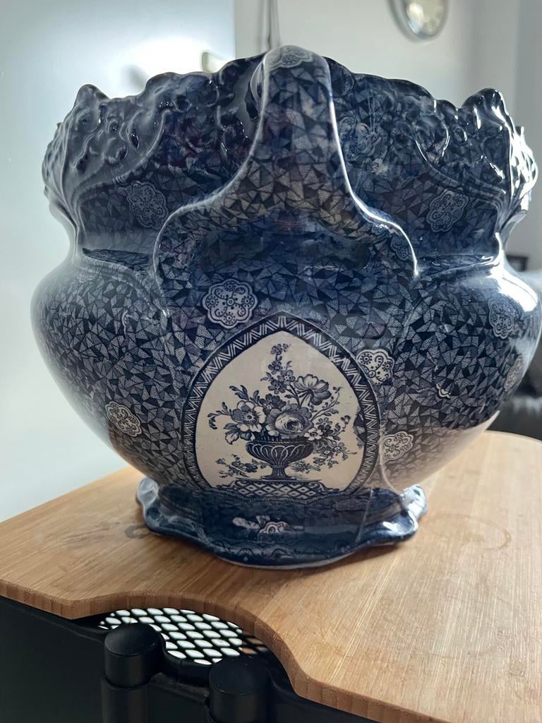 Antieke Boch-Frères Delfsblauwe Pot met Transferdruk, Antiek en Kunst, Ophalen of Verzenden