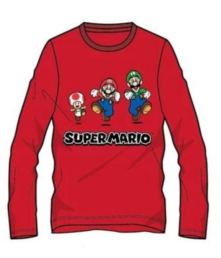 Super Mario Longsleeve Shirt Rood - Maat 104-110-116-128-140, Kinderen en Baby's, Kinderkleding | Maat 116, Super Mario, Nieuw