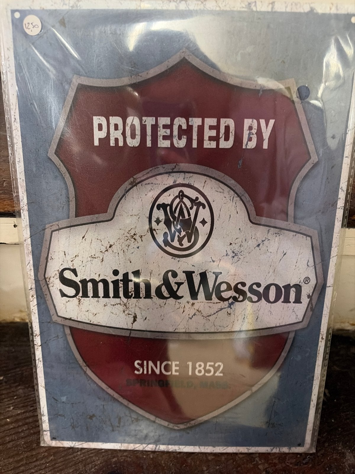 Smith & Wesson metalen bord - Protected By - Vintage look, Nieuw, Ophalen of Verzenden, X, X