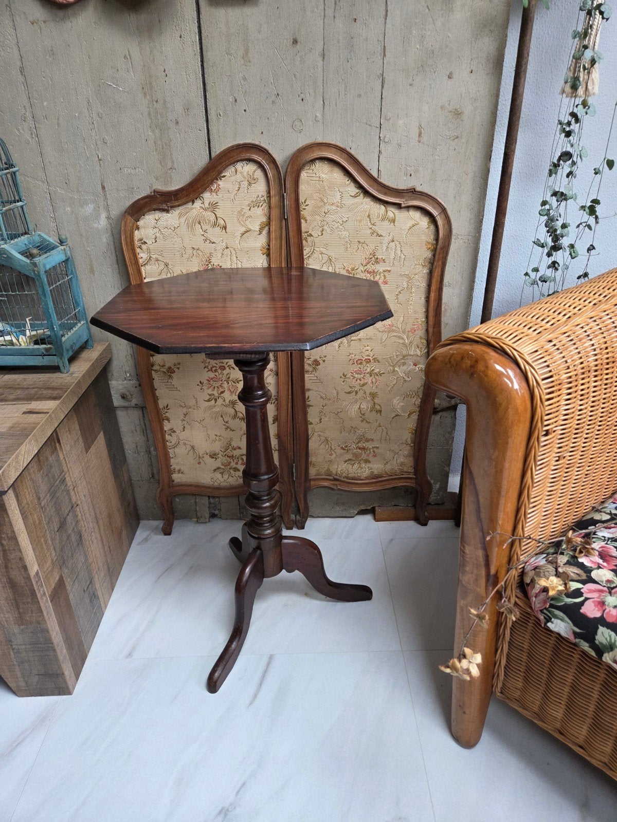 vintage zeshoekige bijzettafel wijntafel, Ophalen of Verzenden