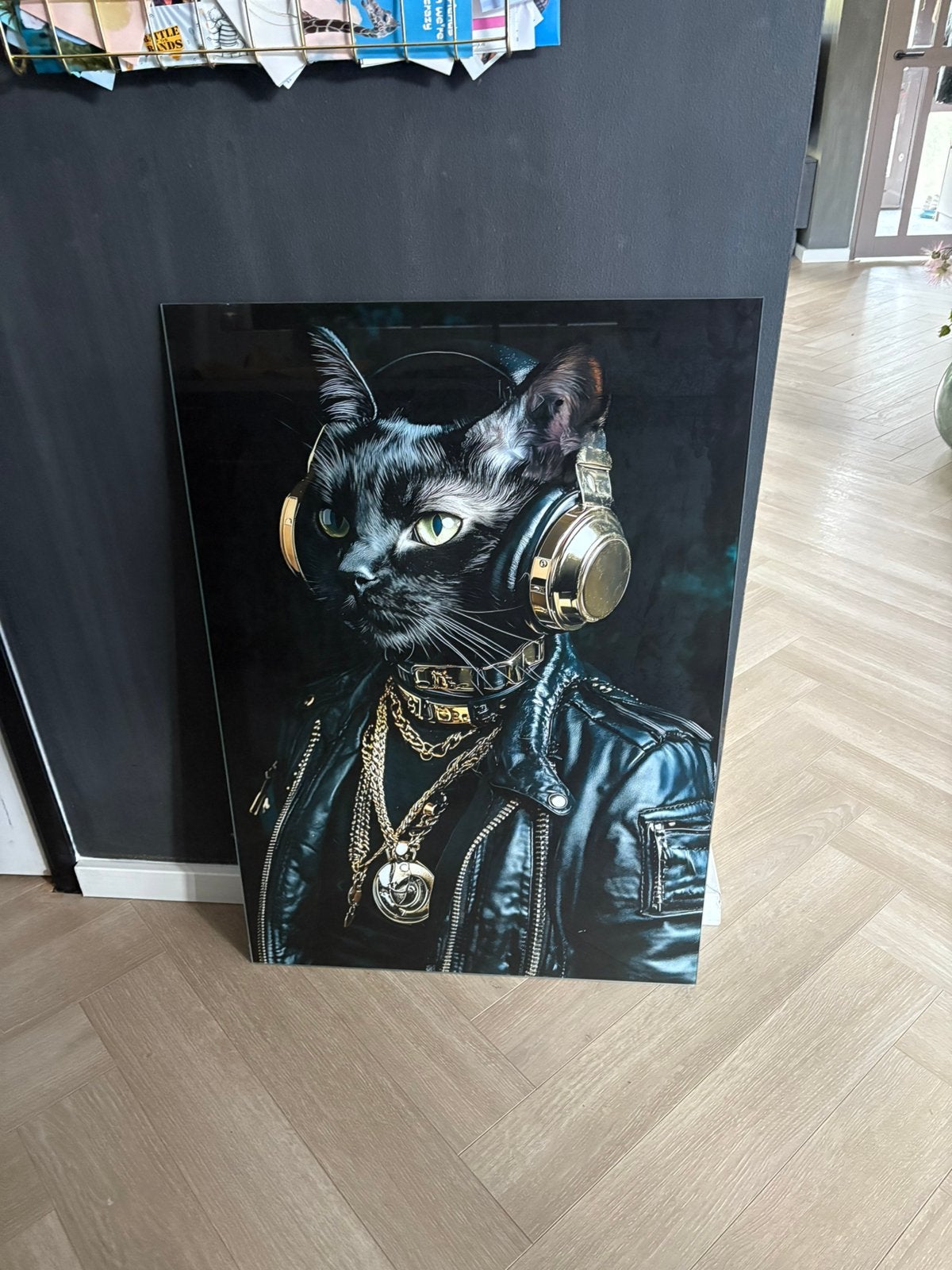 Music DJ cat op glas 70x100 NIEUW!, Ophalen
