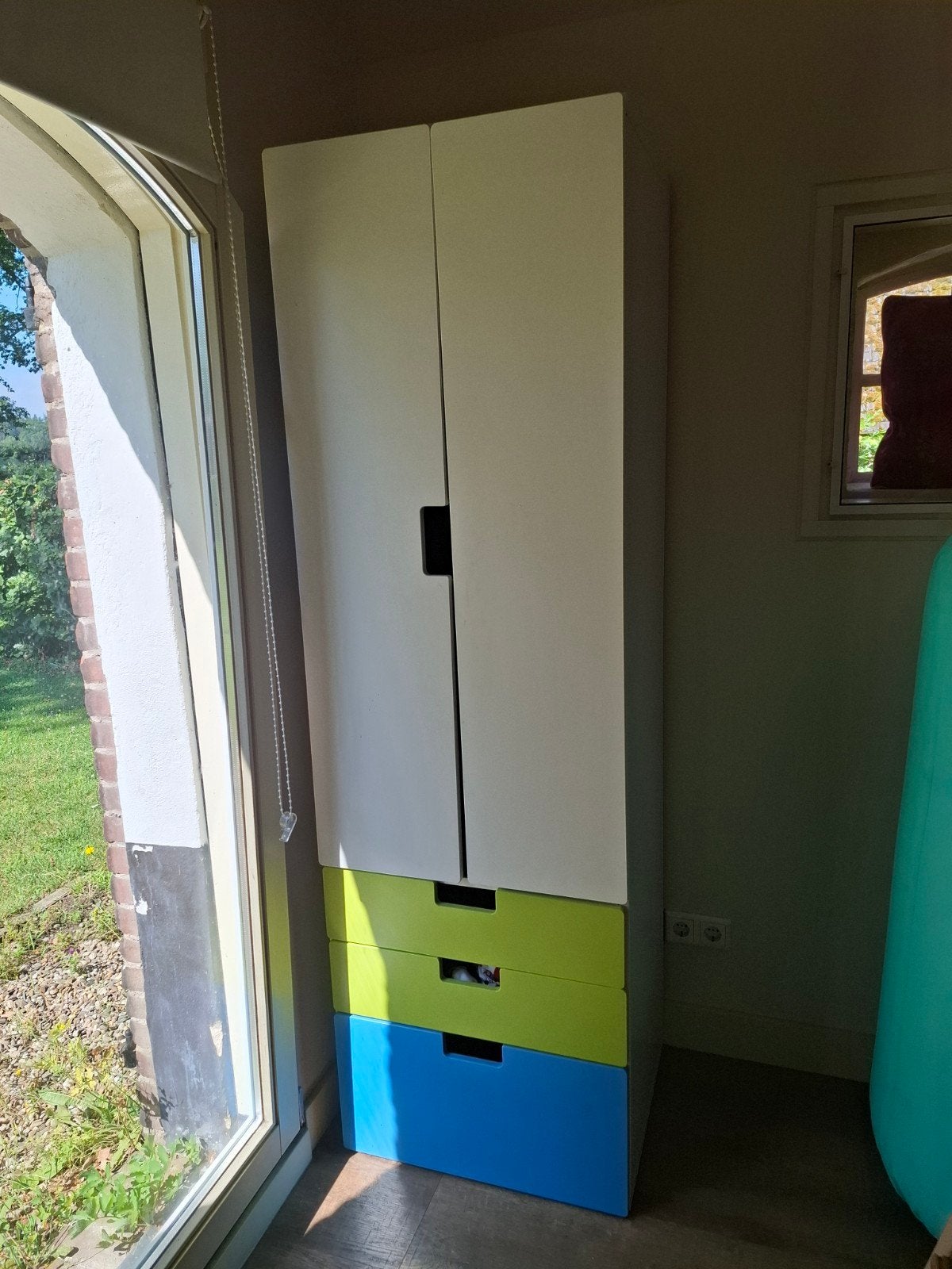 Kledingkast met lades en hangruimte - Wit/Groen/Blauw, Kinderen en Baby's, Kinderkamer | Commodes en Kasten, Ophalen, Gebruikt