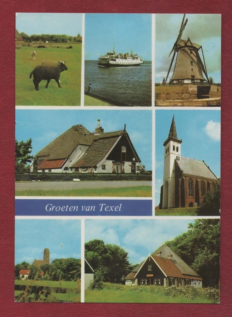 Texel - Groeten van (Molen, Kerk, Veerboot e.a) 1982 (Haarl., Ophalen of Verzenden, 1980 tot heden, Gelopen, Waddeneilanden