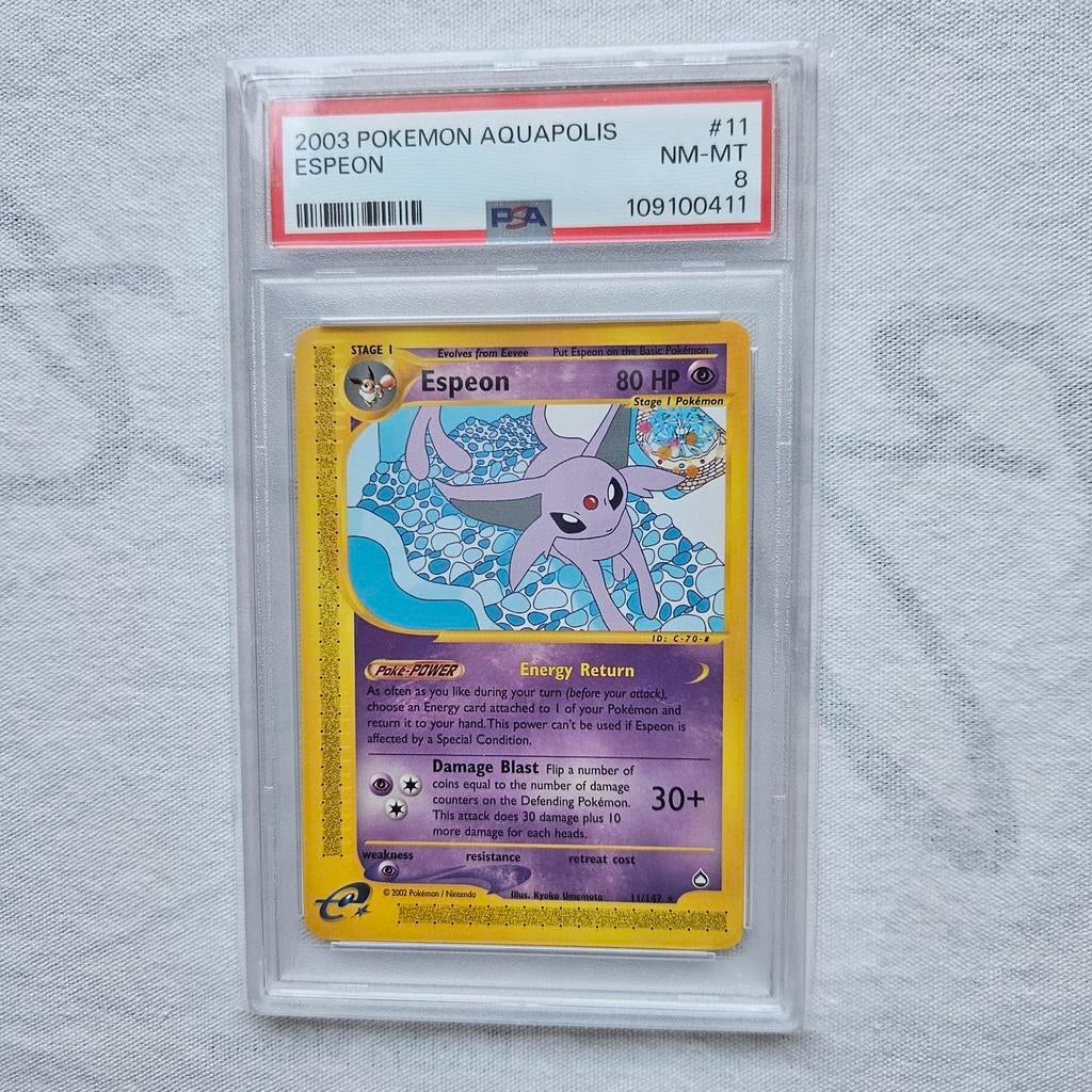Espeon 2003 Aquapolis PSA 8 NM-MT Pokémon Kaart, Ophalen of Verzenden, Zo goed als nieuw, Losse kaart, Foil