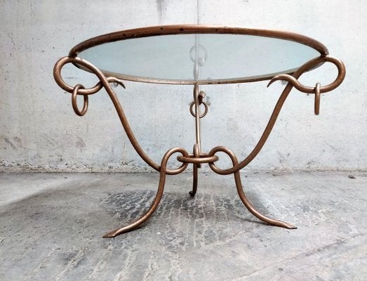 René Drouet verguld Smeedijzeren Brocante salontafel Vintage, Ophalen, 50 – 75, Gebruikt, 50 tot 100 cm