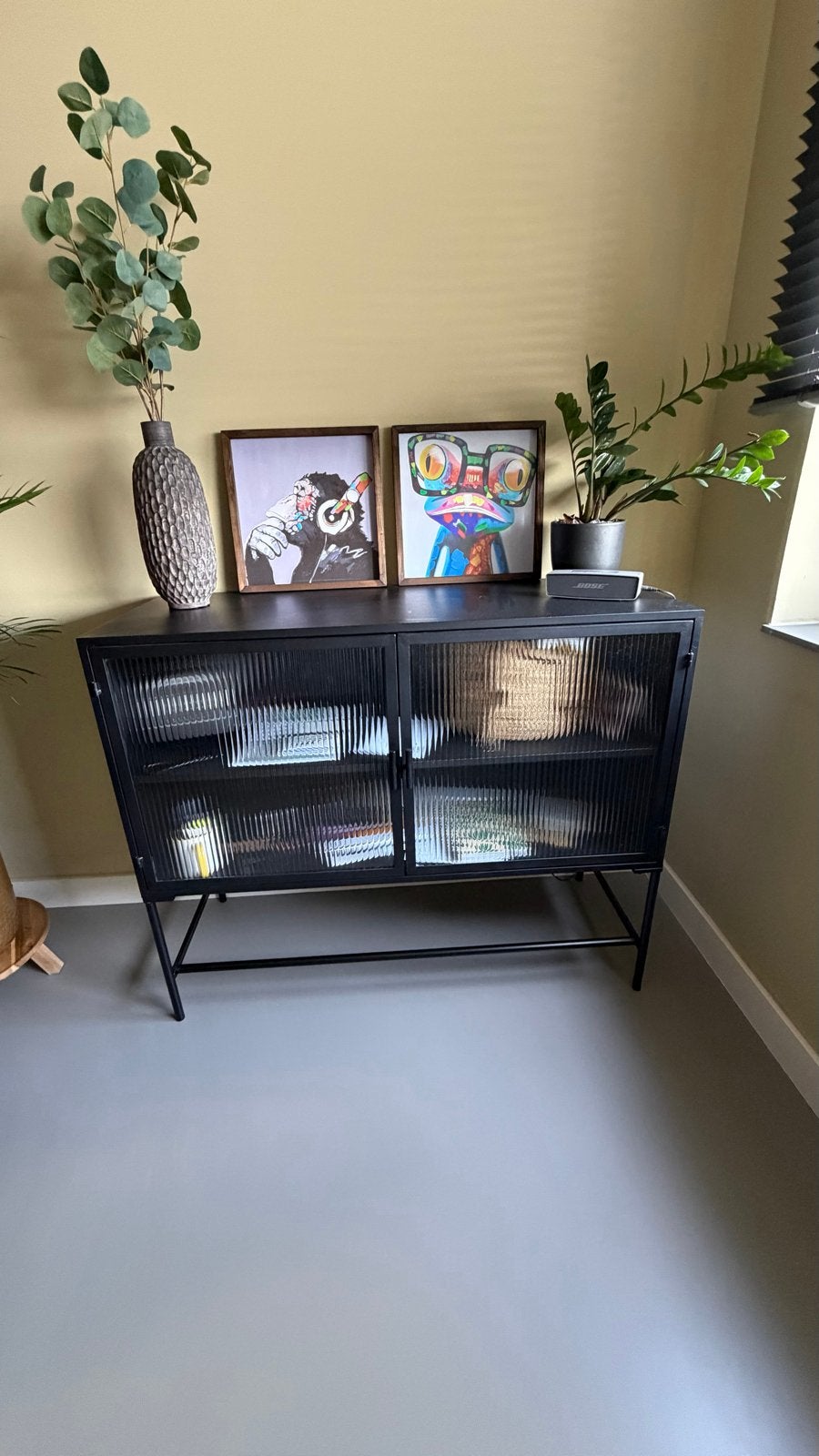 Zwart Xenos kastje met geribbeld glas, Ophalen, Gebruikt, 50 tot 100 cm, Minder dan 100 cm