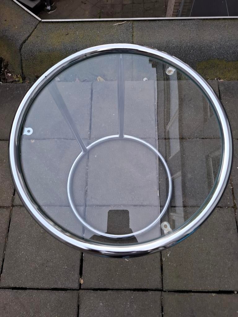 Design Bijzettafel - Bauhaus stijl - Chroom en Glas, Minder dan 55 cm, Gebruikt, Bauhaus, Rond