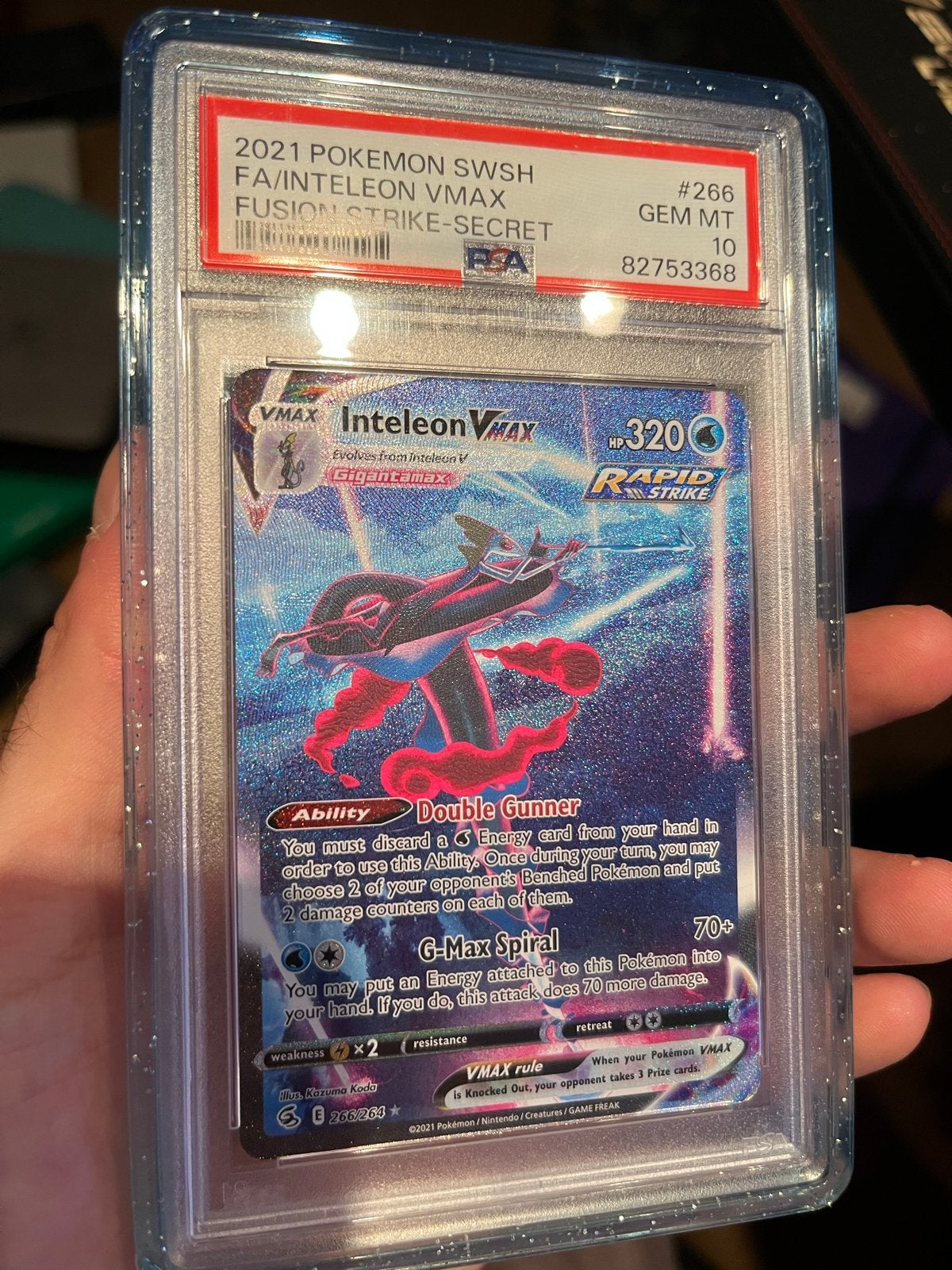 Inteleon VMAX 266/264 Fusion Strike PSA 10 GEM MT, Ophalen of Verzenden, Nieuw, Losse kaart, Foil