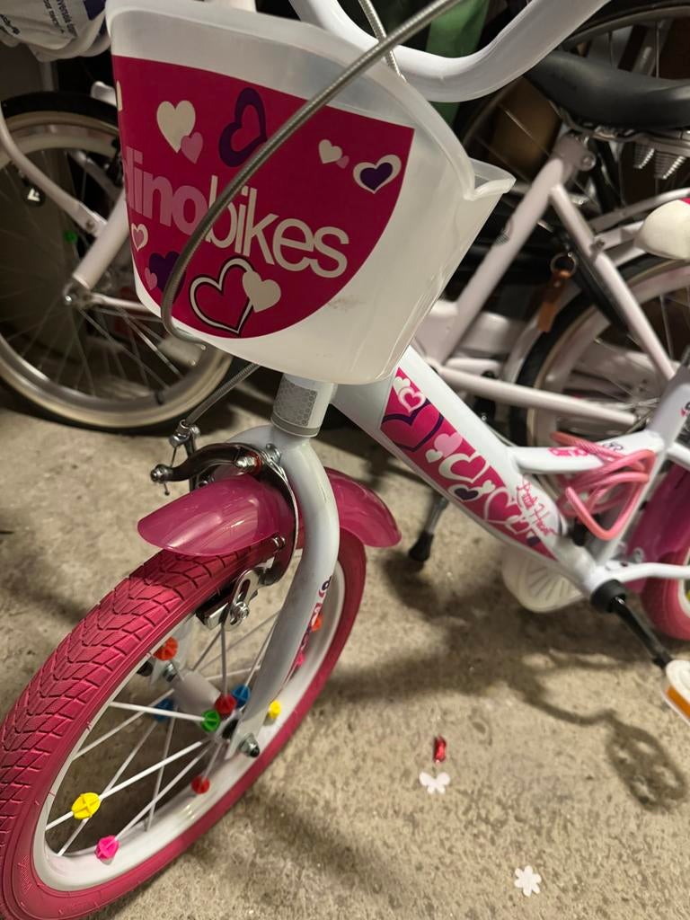 Dino Bikes kinderfiets 16 inch roze/wit, Fietsen en Brommers, Fietsen | Kinderfietsjes, Ophalen, Gebruikt, 16 tot 20 inch