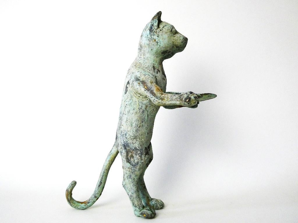Groen gepatineerd beeld Kat butler n. Diego Giacometti, Antiek en Kunst, Ophalen of Verzenden