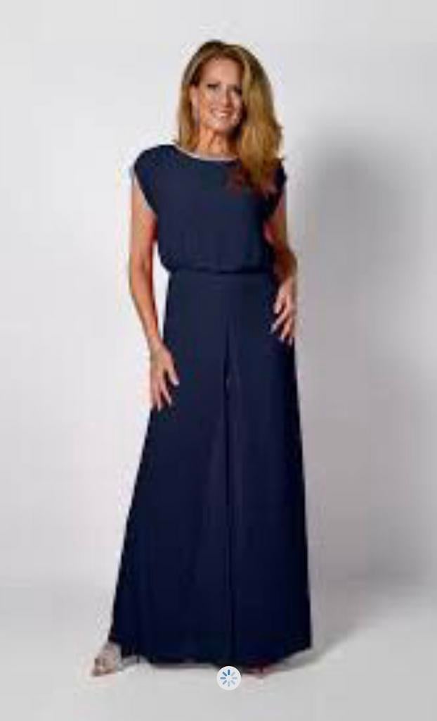 Frank Lyman luxe jumpsuit nachtblauw chiffon laag strass 42, Kleding | Dames, Jumpsuits, Ophalen of Verzenden, Zo goed als nieuw