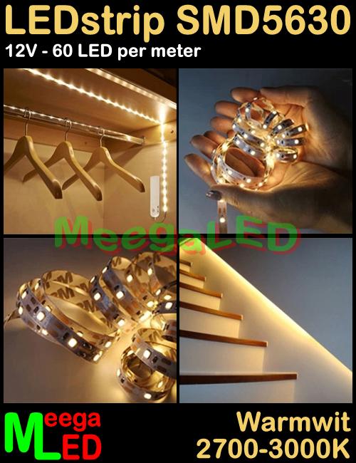 LED Strip LEDstrip SMD 5630 - 60 LED/m - IP65 WarmWit 5 mtr, Ophalen of Verzenden, Nieuw, LEDstrip verlichting