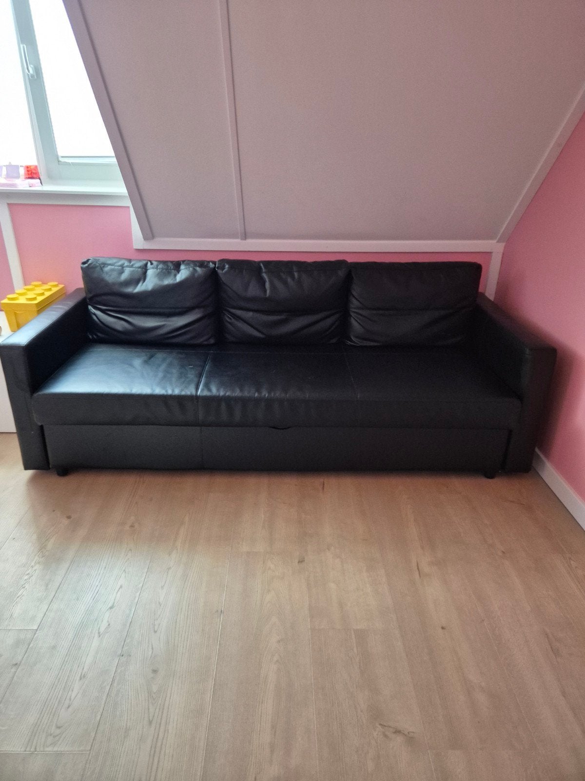 Ikea Friheten leder slaapbank - Zwart, Zwart, Tweepersoons, Zo goed als nieuw, 140 cm