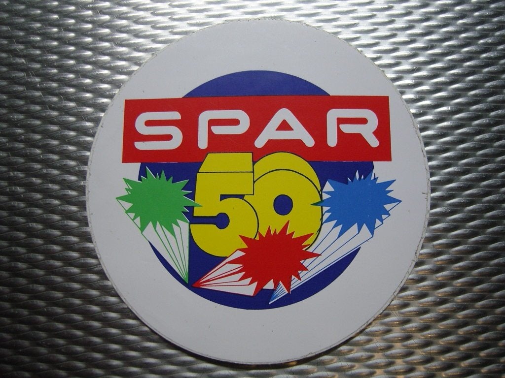 sticker supermarkt SPAR 50, Ophalen of Verzenden, Zo goed als nieuw