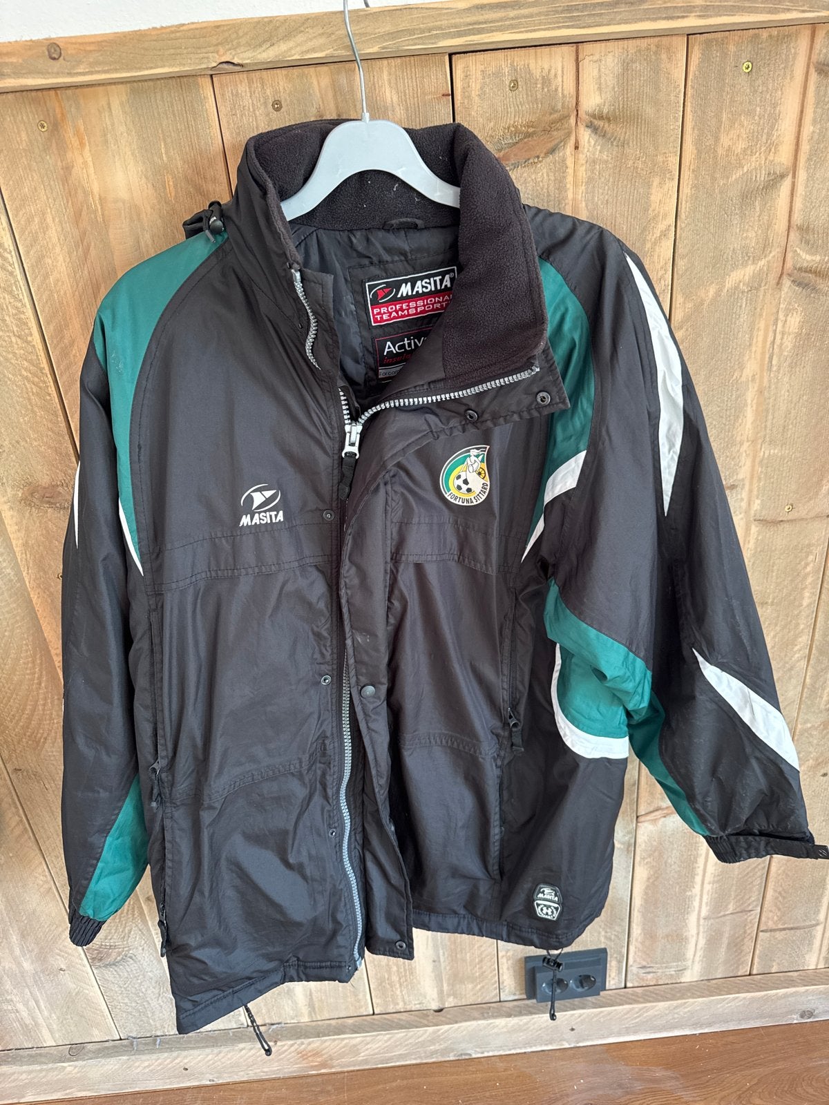 Fortuna Sittard Gewatteerde Jas - Maat L vintage, Ophalen of Verzenden, Gedragen, Maat 52/54 (L), Zwart
