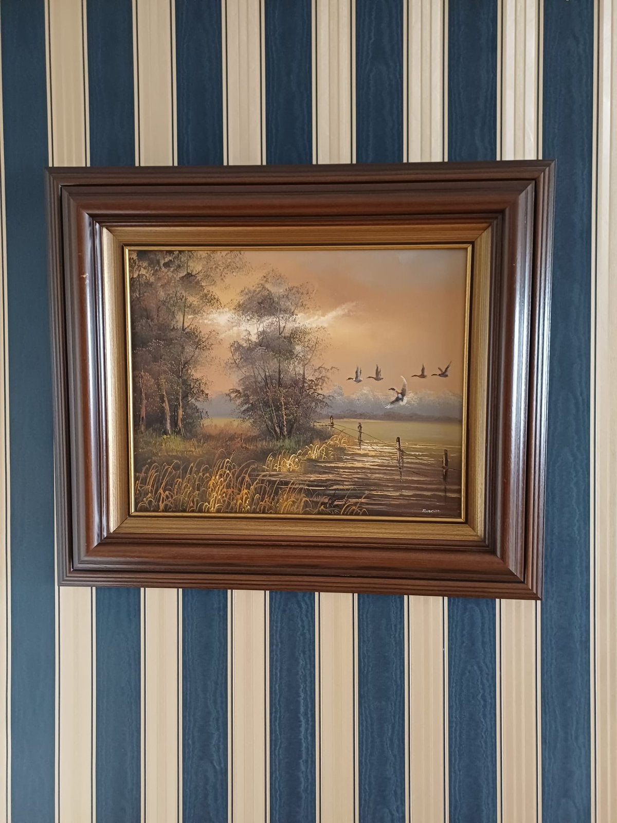 Schilderij lanschap met vogels en water, Ophalen