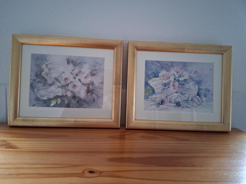 2  x schilderij tekening van Jan Kooistra met goudkl.lijst, Antiek en Kunst, Ophalen of Verzenden