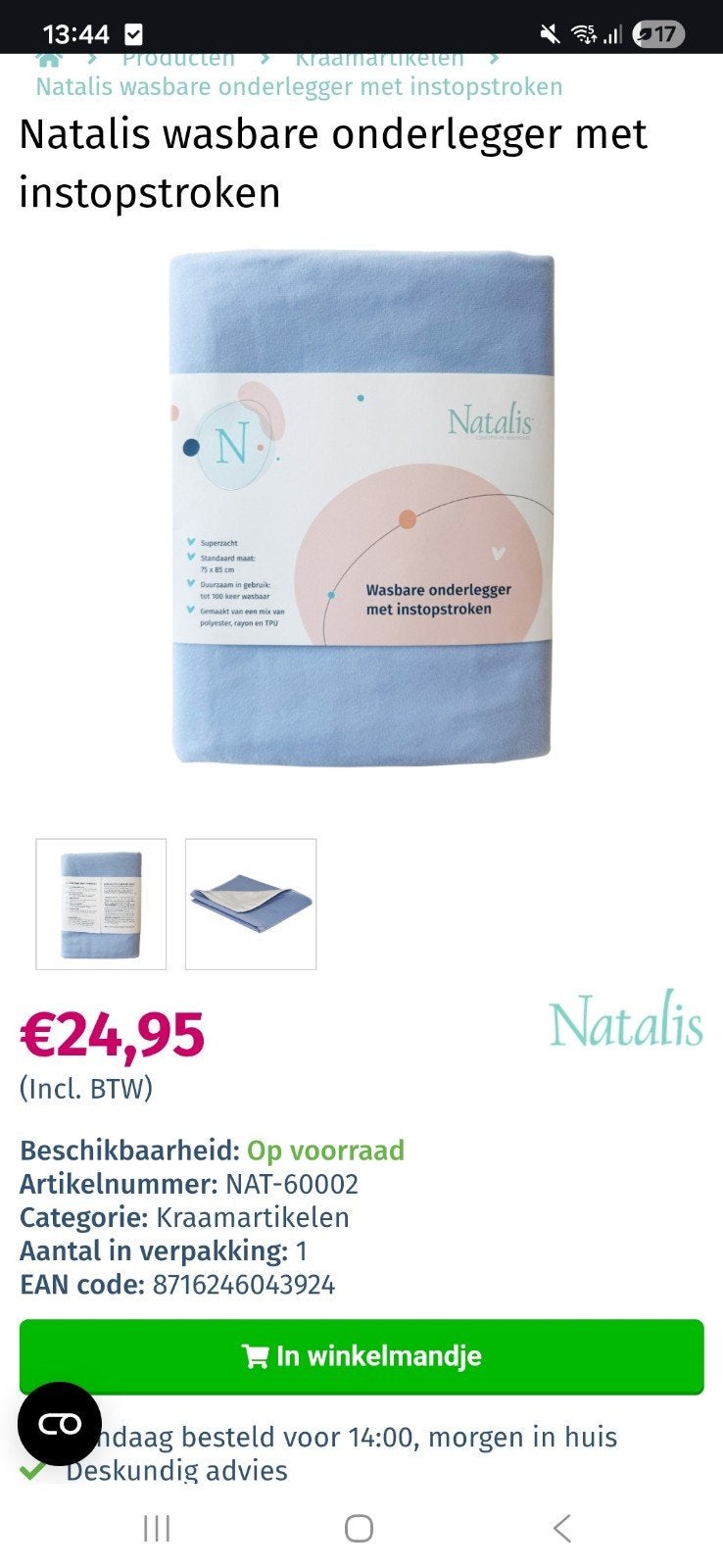 2x Natalis wasbare onderlegger met instopstroken, Ophalen of Verzenden, Nieuw, Natalis, Jongetje of Meisje