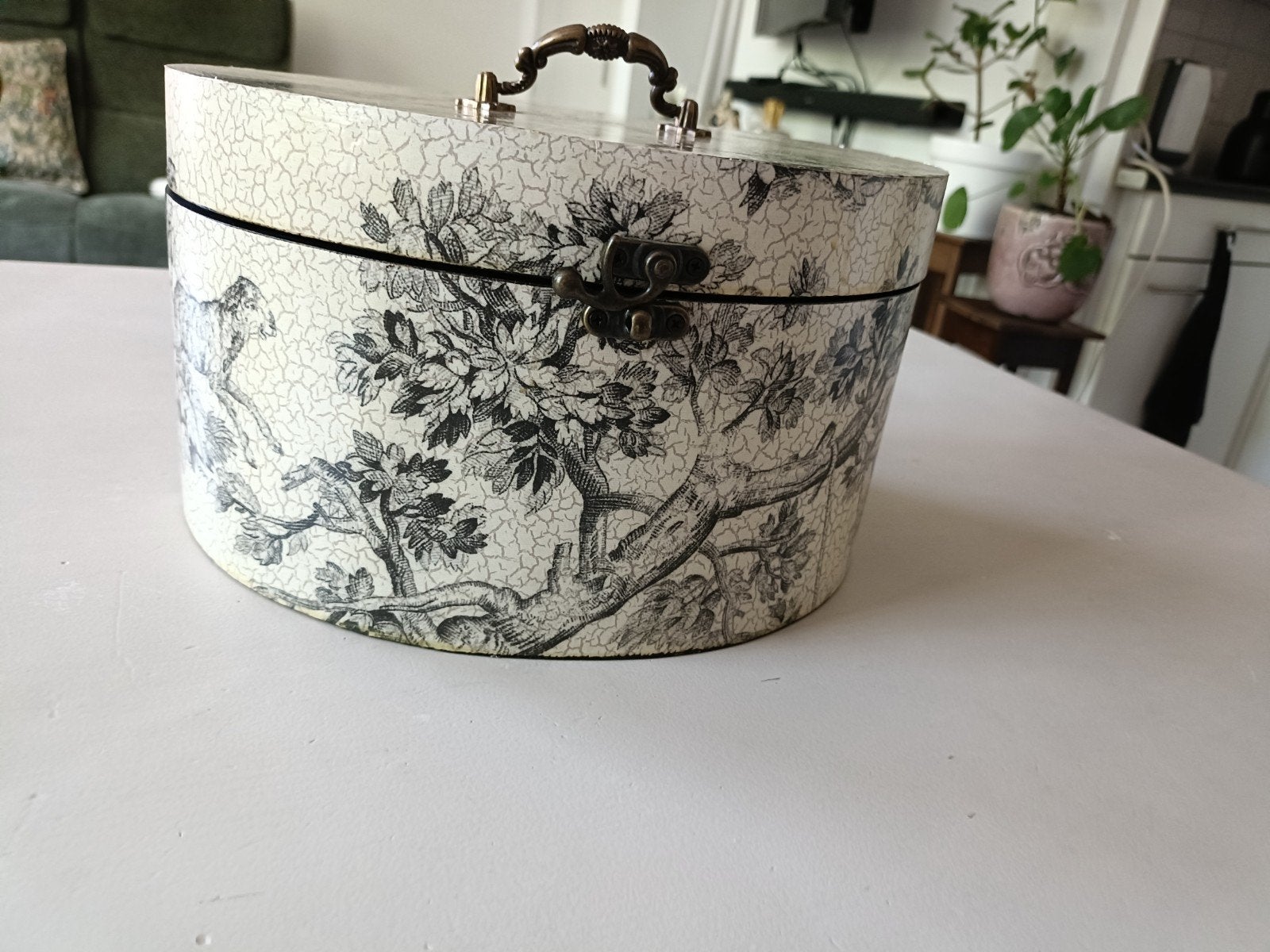 Houten beplakt kistje, Huis en Inrichting, Woonaccessoires | Kisten, Minder dan 50 cm, Minder dan 50 cm, Ophalen of Verzenden