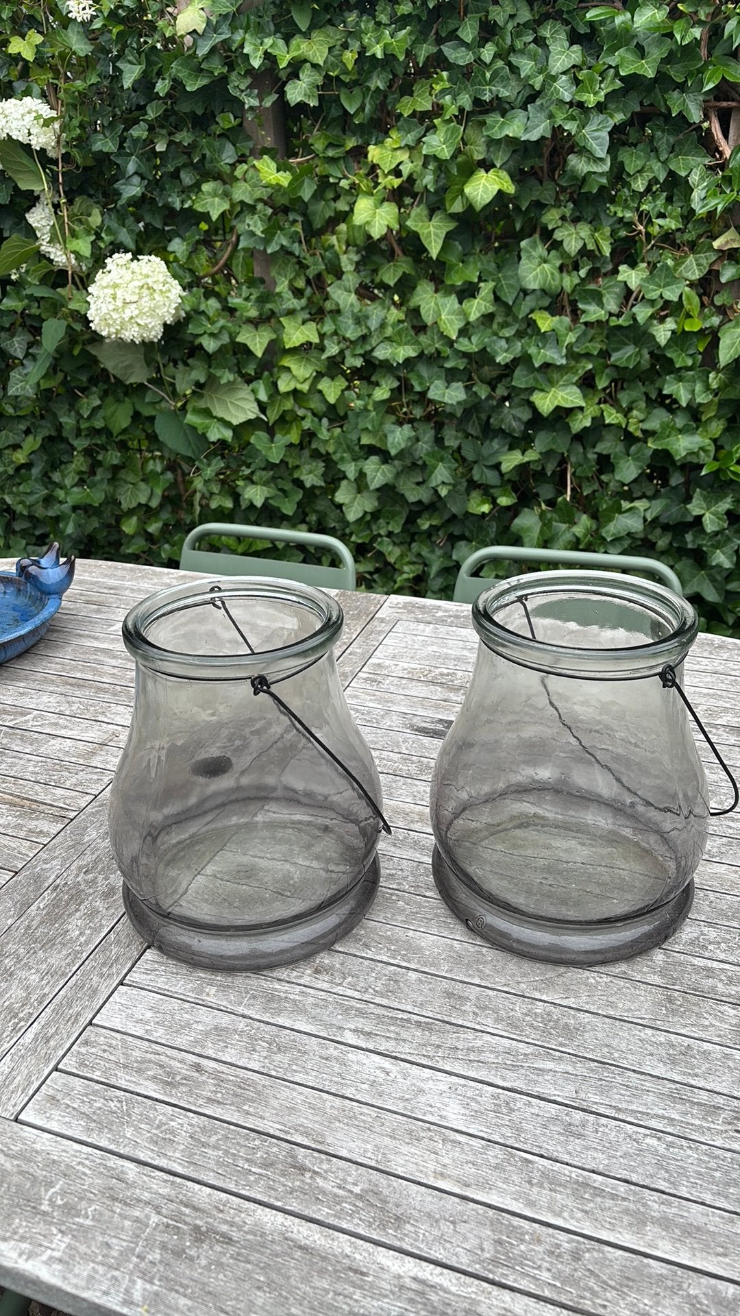 2 glazen lantaarns voor binnen of buiten, Ophalen, Zo goed als nieuw
