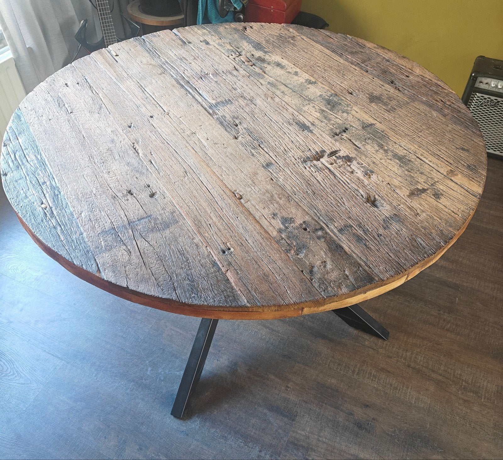 Robuuste Ronde Tafel 130 Mangohout, Gebruikt, Industrieel, robuust, landelijk, Rond, Vier personen