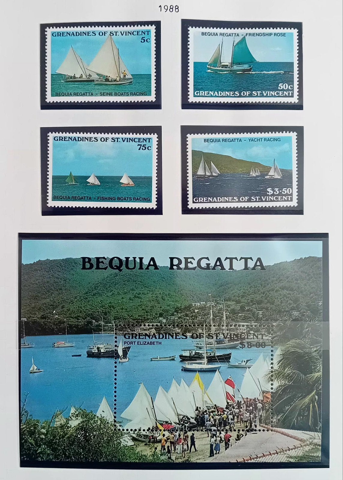 Grenadines of St Vincent   Serie+blokje Regatta 1988, Ophalen of Verzenden, Postfris, Sport