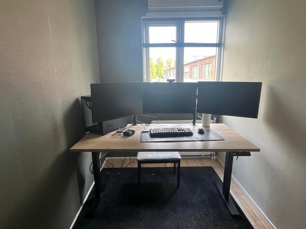 Zit-sta bureau 160 cm breed - bureautafel, Ophalen, Zit-sta bureau, Hout, Zo goed als nieuw