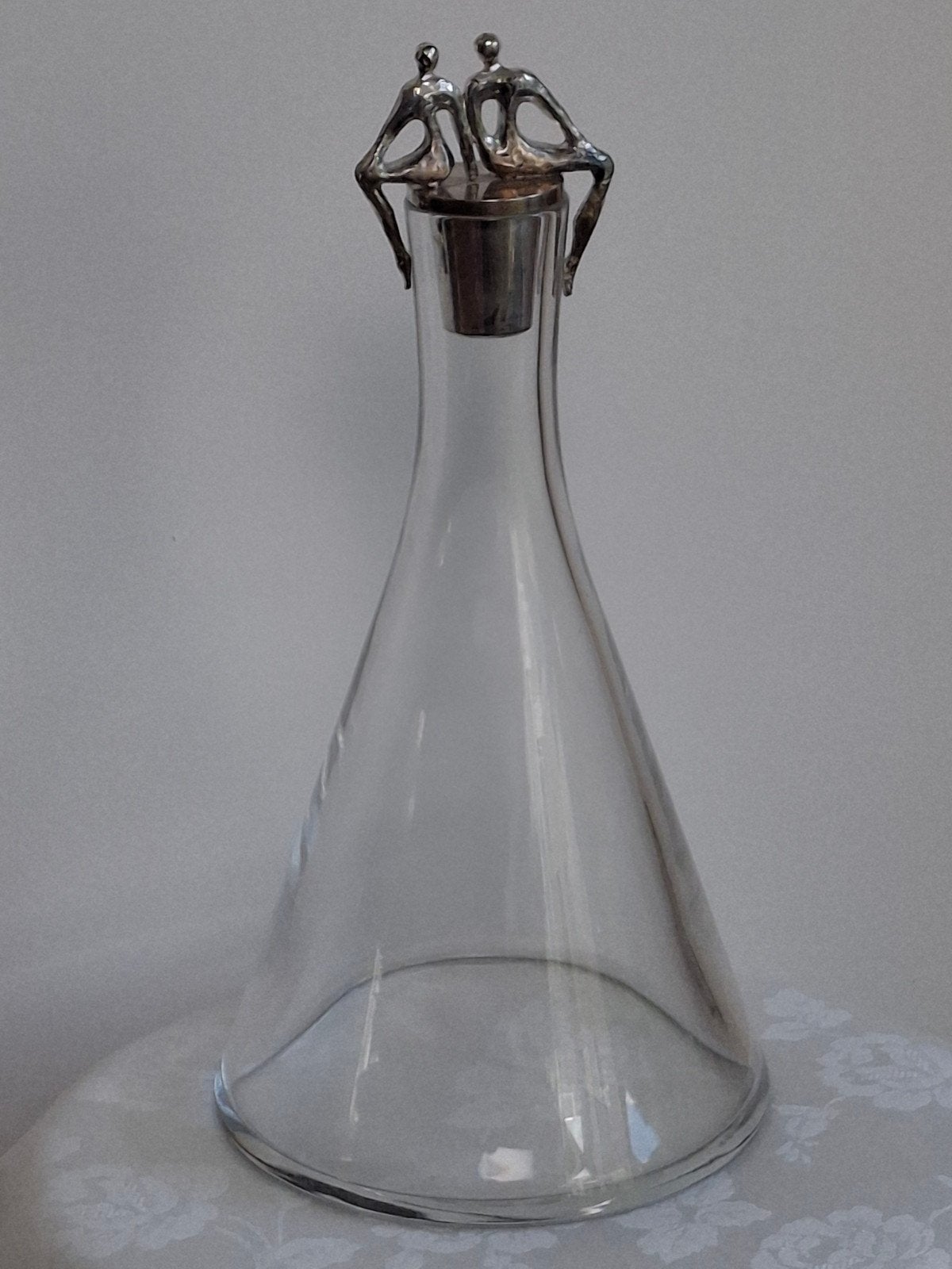 Glazen karaf met zilverkleurige dop, Ophalen of Verzenden, Gebruikt, Zilver, Glas