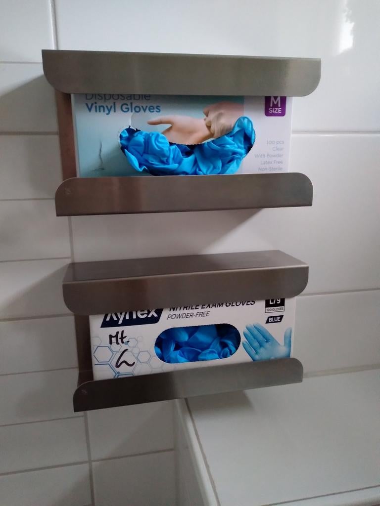 2 RVS wandhouder voor dispositie handschoenen., Ophalen of Verzenden